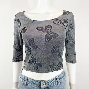 Vintage Joule Silver Gray Butterfly Top Size XS Casual Grunge Classic Y2K